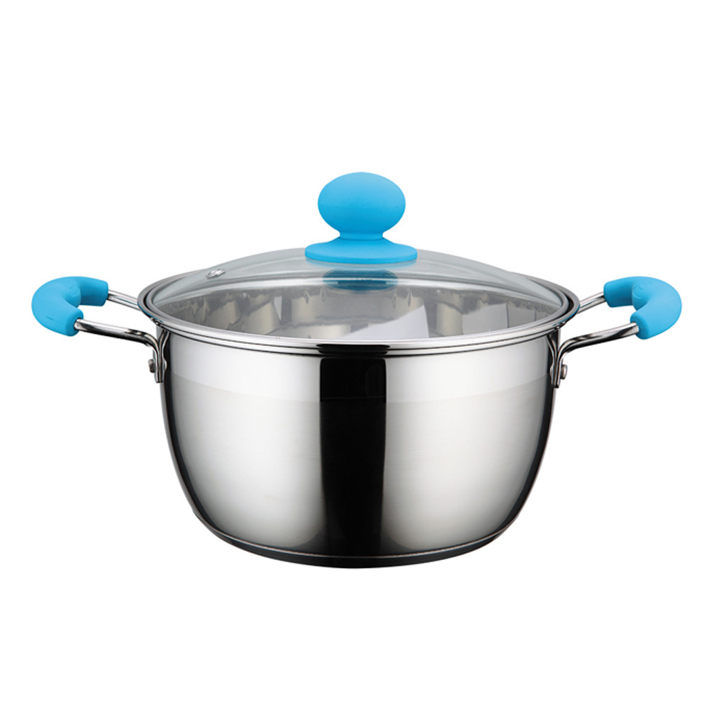 Manufacturer camping pots and pans color handle cookware sets wholesale stainless steel saucepan pots and pans