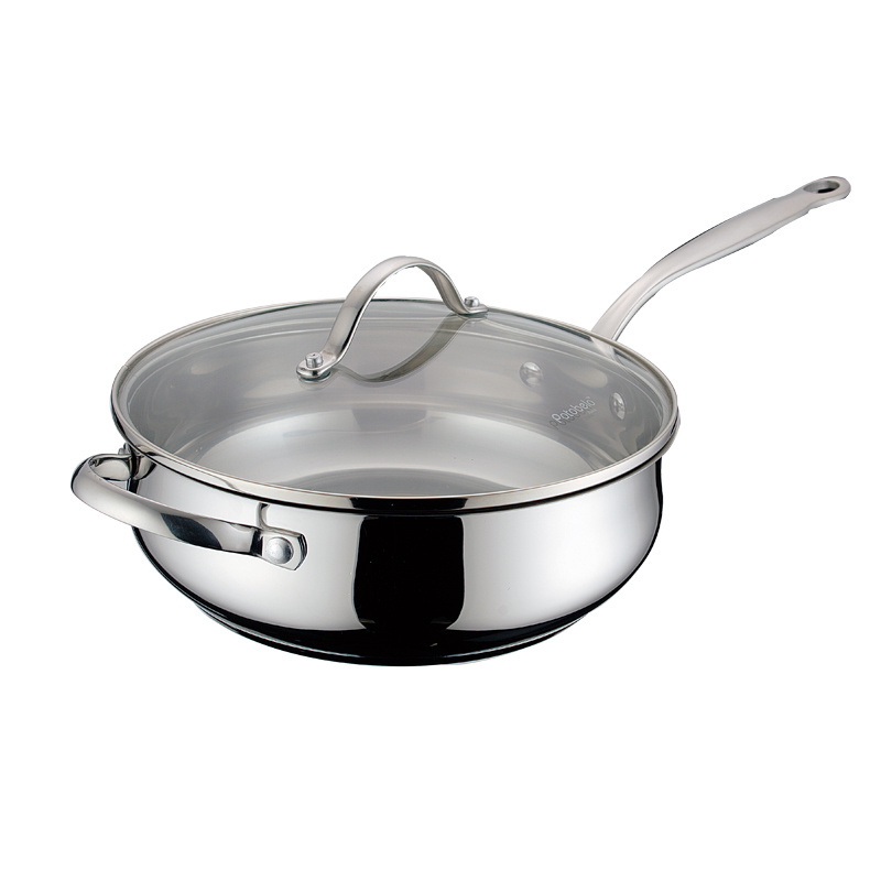 Factory Wholesale kitchen Cookware Long handle glass lid silver milk pot induction gas skillet stainless steel cooking pot