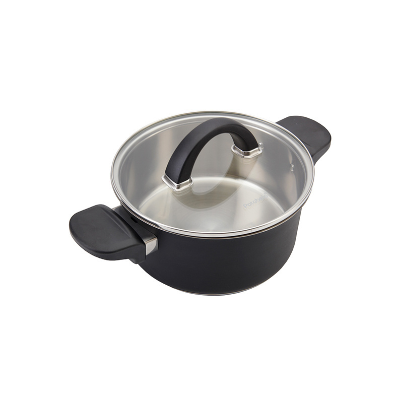 Factory wholesale high quality cookware set painted double ear pan cooking soup pot with glass lid non-stick bottom pan