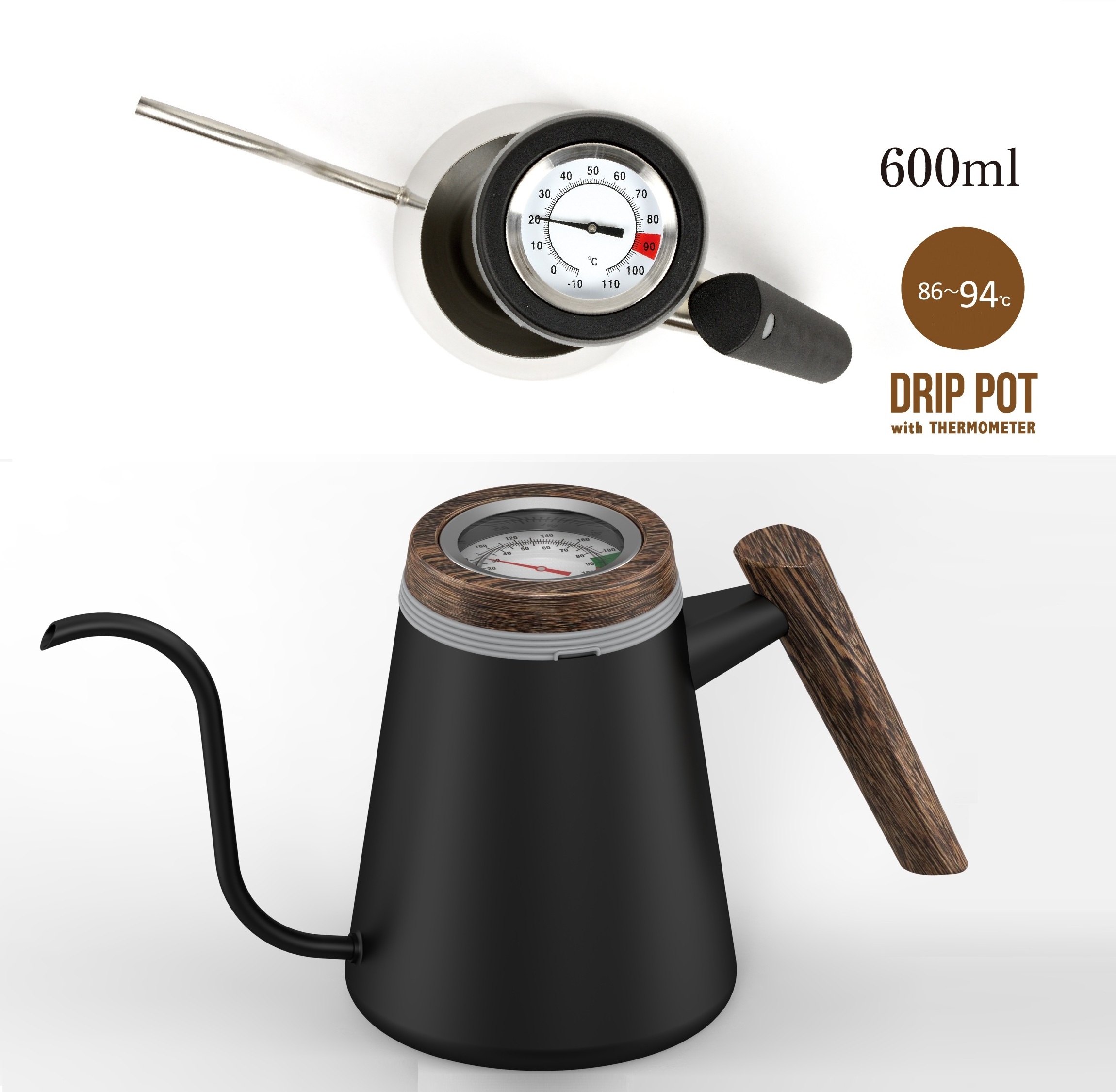 Manufacturer Thermometer coffee drip gooseneck kettle Long Spout Jug Kettle Pot coffee Pot kettle stainless steel