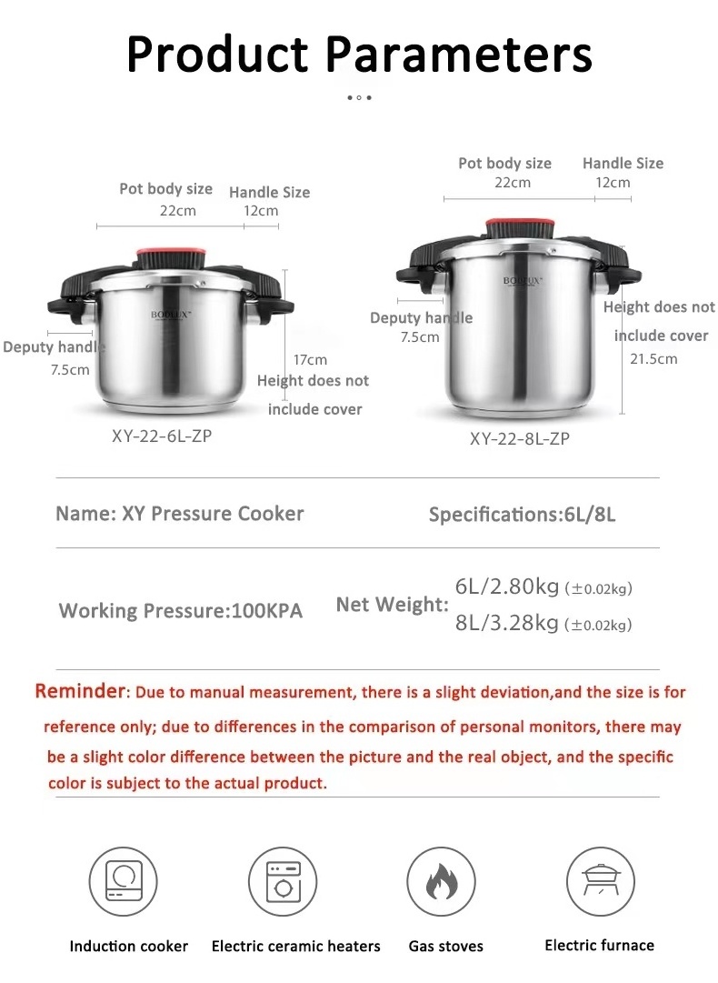 Manufacturer Wholesale Pressure Cooker Stainless Steel Hawkins Black Bakelite Handle Impact Bottom Pressure Cooker 8 Litre