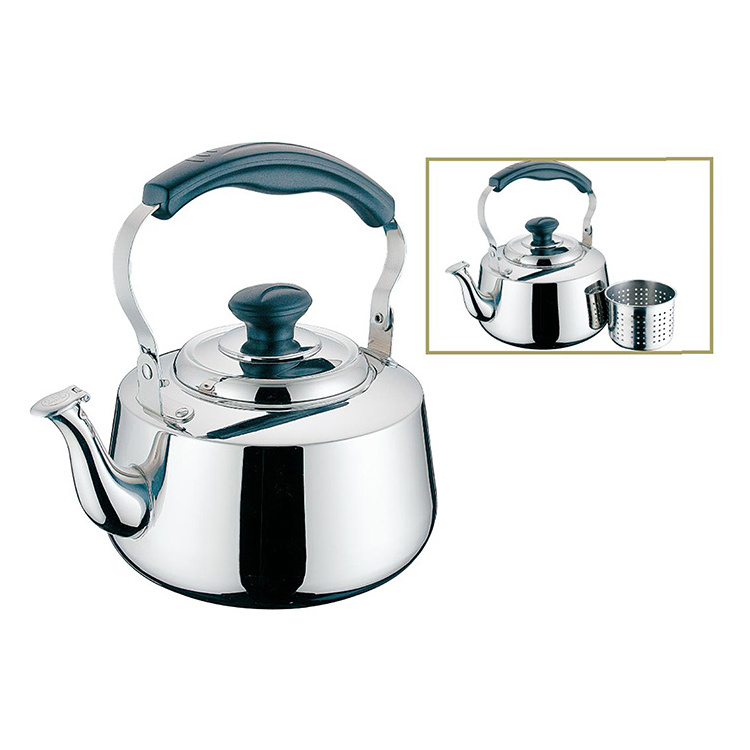 Wood grain bakelite handle stainless steel whistling water kettle metal teapot large tea kettle for home kitchen