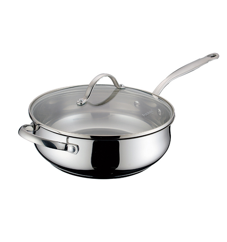 Factory Wholesale kitchen Cookware Long handle glass lid silver milk pot induction gas skillet stainless steel cooking pot