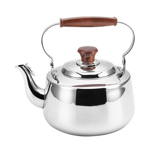 Wood grain bakelite handle stainless steel whistling water kettle metal teapot large tea kettle for home kitchen