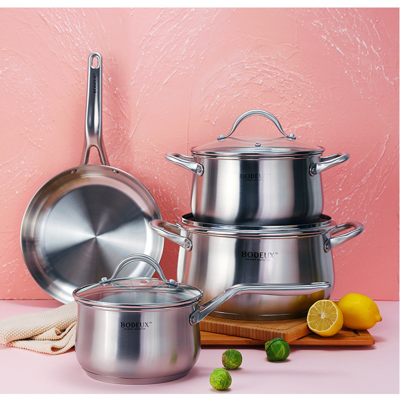 Manufacturer Kitchenware Non Stick Cooking Casserole Fry Pan Pots And Pans Set Stainless Steel Cookware Sets