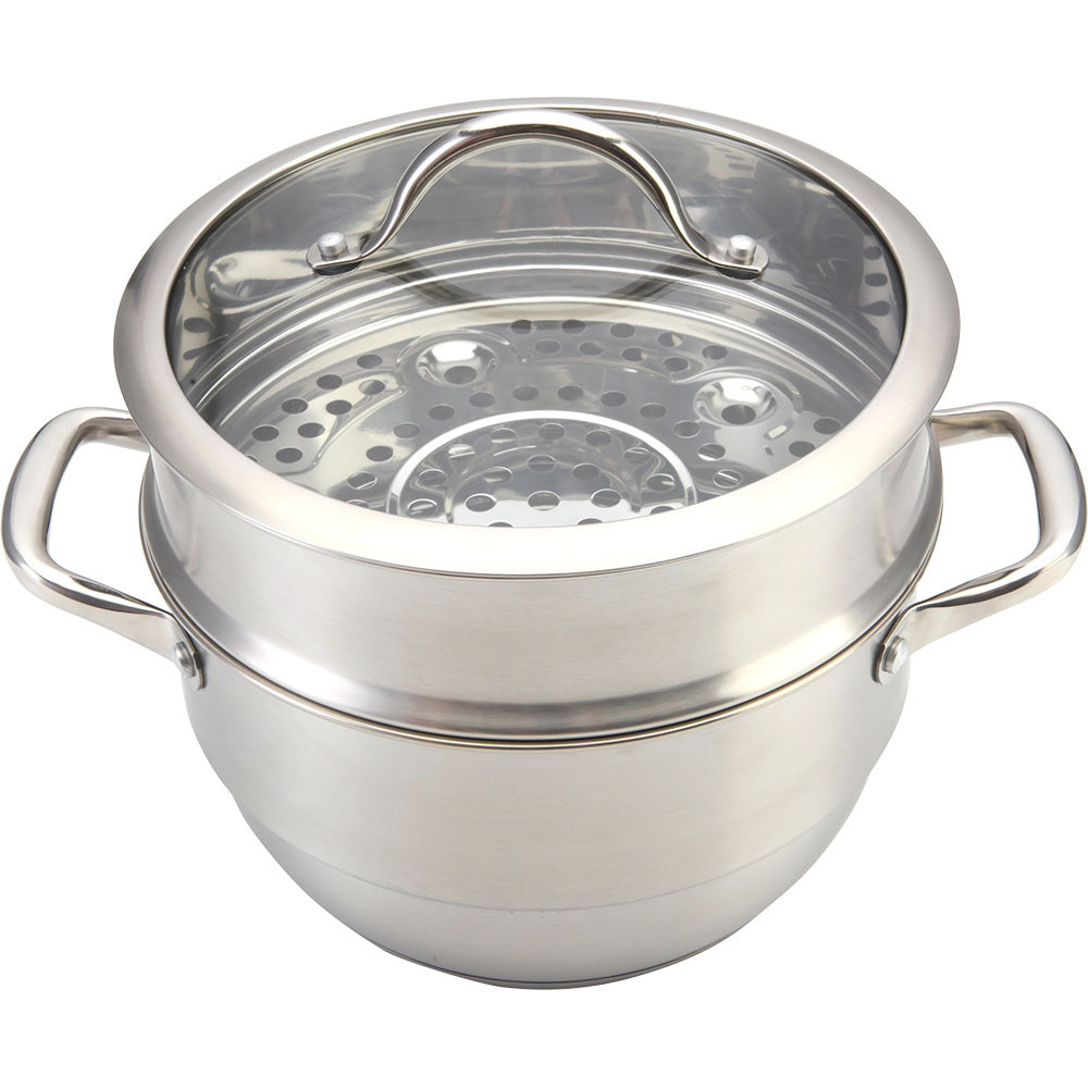 Wholesale multipurpose kitchenware steamer stainless steel cookware set single double boilers cooking pot with clear glass lids