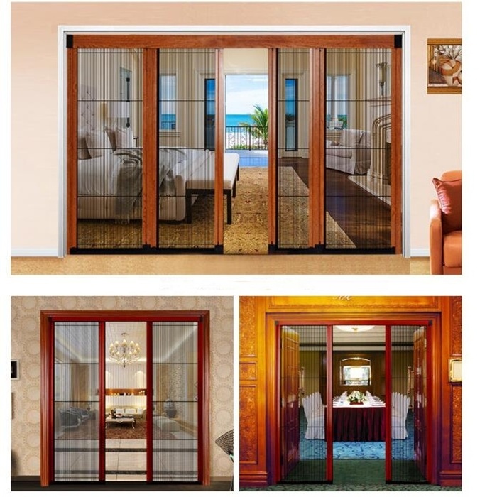 Aluminum frame fiberglass screen trackless retractable screen door