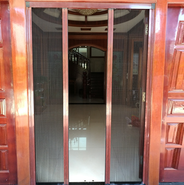 Aluminum frame fiberglass screen trackless retractable screen door