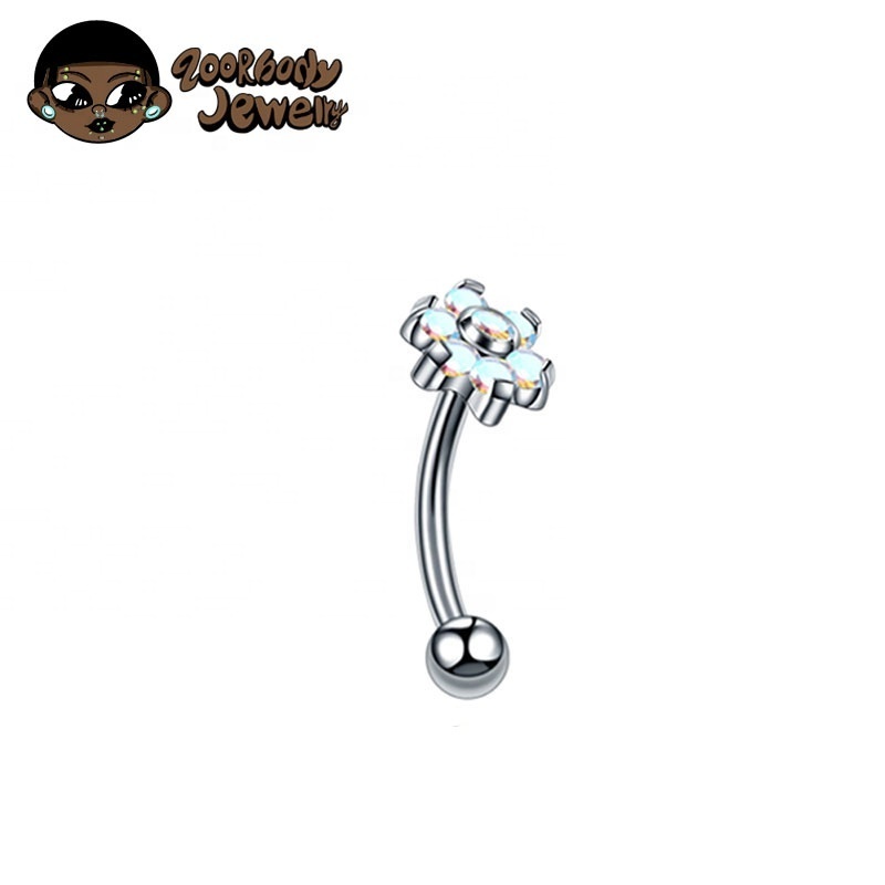 Women's G23 Titanium Flowers Bezel Setting CZ Piercing Jewelry Sexy Belly Button Rings with round Pearl and Zircon Stone