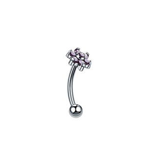 Fashionable Women Sexy Piercing Jewelry G23 Titanium Flowers Zircon Paved Navel Piercing Ring Belly Button Rings