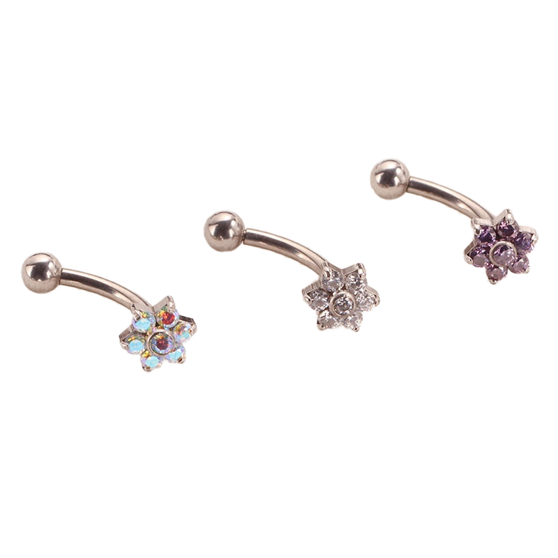 Women's G23 Titanium Flowers Bezel Setting CZ Piercing Jewelry Sexy Belly Button Rings with round Pearl and Zircon Stone