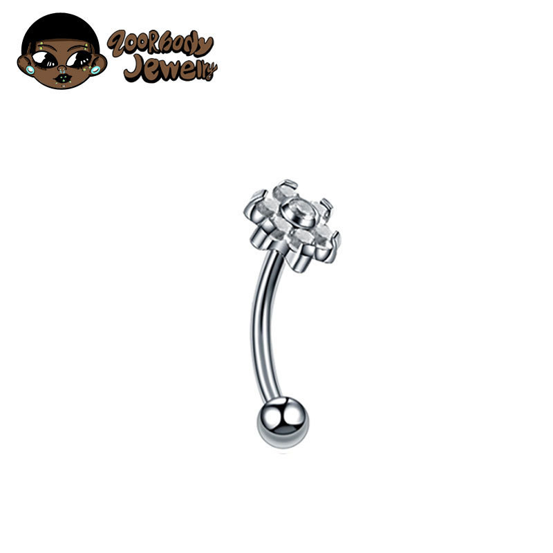 Fashionable Women Sexy Piercing Jewelry G23 Titanium Flowers Zircon Paved Navel Piercing Ring Belly Button Rings