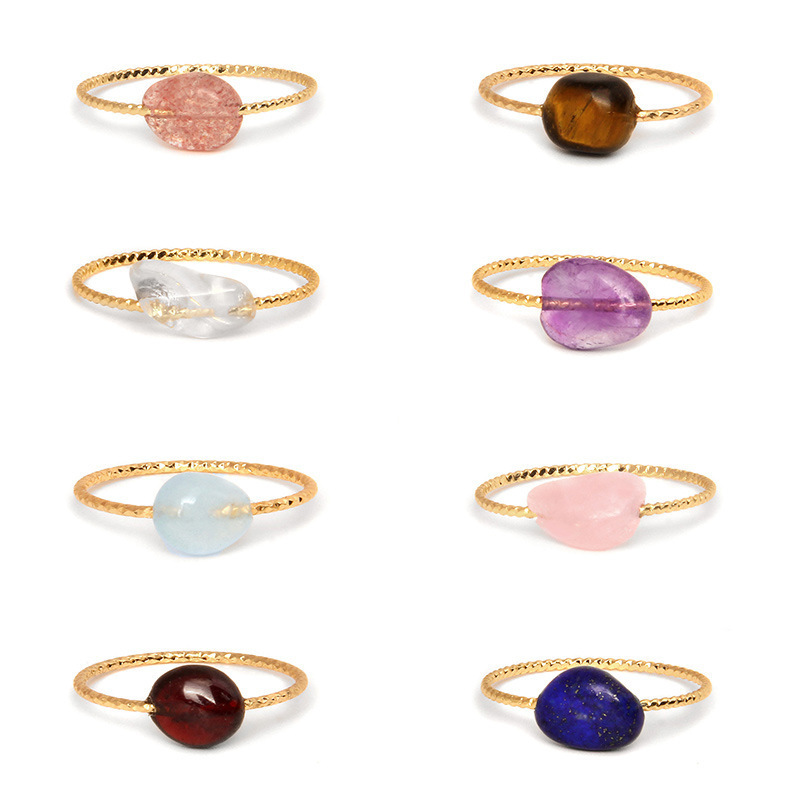 Zooying Delicate Natural Stone Jewelry Rings Amethyst Rose Quartz Lapis Lazuli Gemstone Garnet Aquamarine Tiger Eye Rings