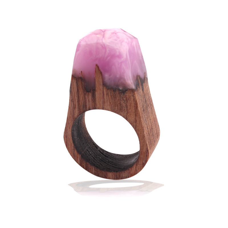 Zooying 2023 Newest Design Creative Jewelry Popular Transparent Forest Landscape  Flower Wooden Resin Geometry Wooden Ring