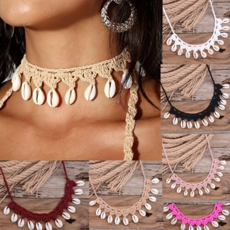 Zooying Boho Summer Shell Choker Natural Shell Necklace Beach Crochet Anklet Jewellery