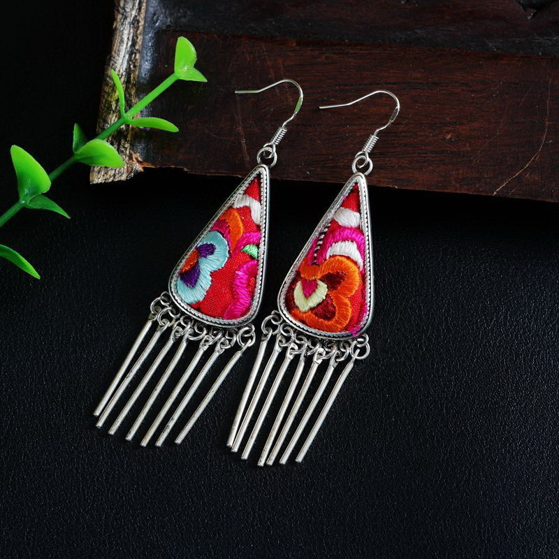 Zooying bohemian ethnic minority Miao silver hand embroidery dance earrings