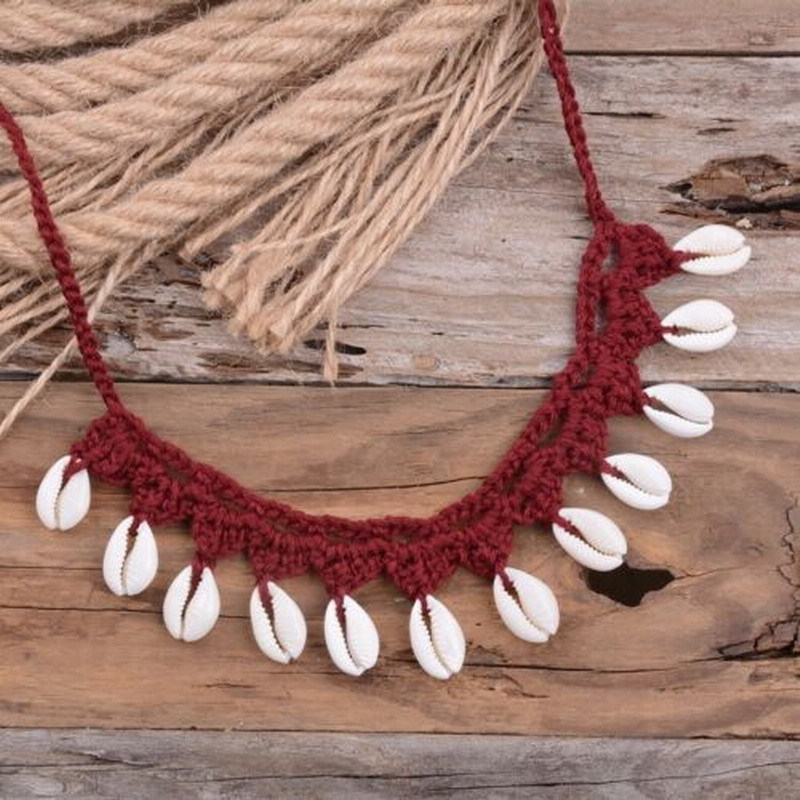 Zooying Boho Summer Shell Choker Natural Shell Necklace Beach Crochet Anklet Jewellery