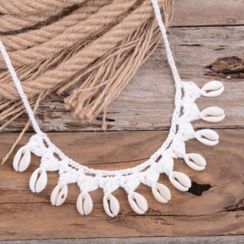 Zooying Boho Summer Shell Choker Natural Shell Necklace Beach Crochet Anklet Jewellery