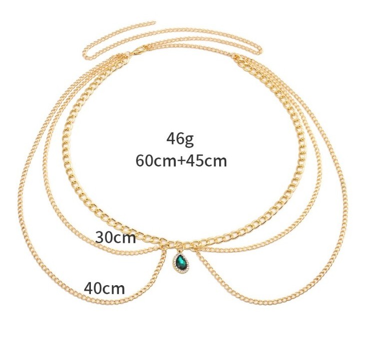 Zooying Fashionable versatile minimalist multi-layer metal body chain personalized emerald studded diamond waist chain