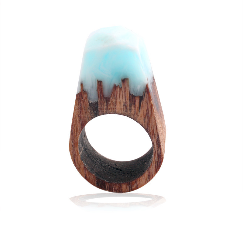 Zooying 2023 Newest Design Creative Jewelry Popular Transparent Forest Landscape  Flower Wooden Resin Geometry Wooden Ring