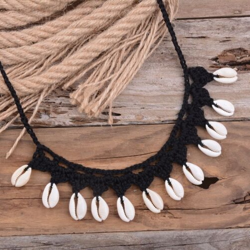 Zooying Boho Summer Shell Choker Natural Shell Necklace Beach Crochet Anklet Jewellery