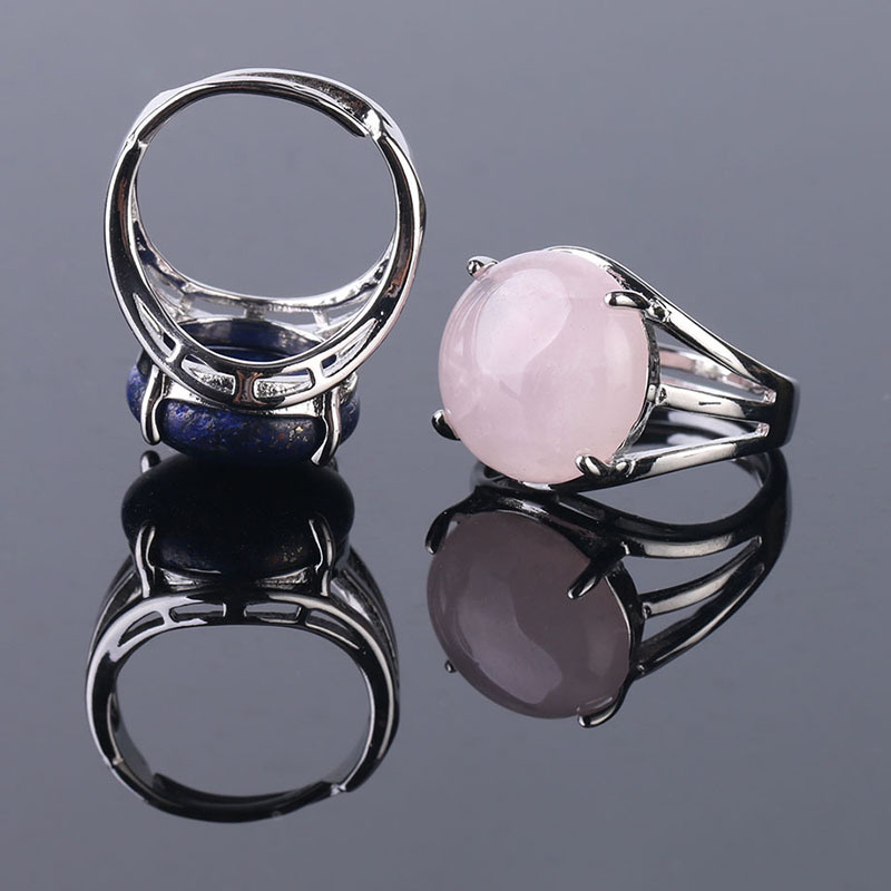 Natural stone ring women's claw with crystal hollowed-out convex circle diamond Sodalite mossan stone adjustable ring