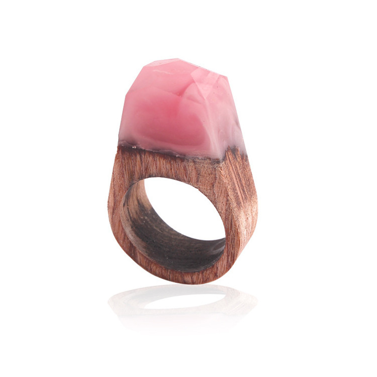 Zooying 2023 Newest Design Creative Jewelry Popular Transparent Forest Landscape  Flower Wooden Resin Geometry Wooden Ring