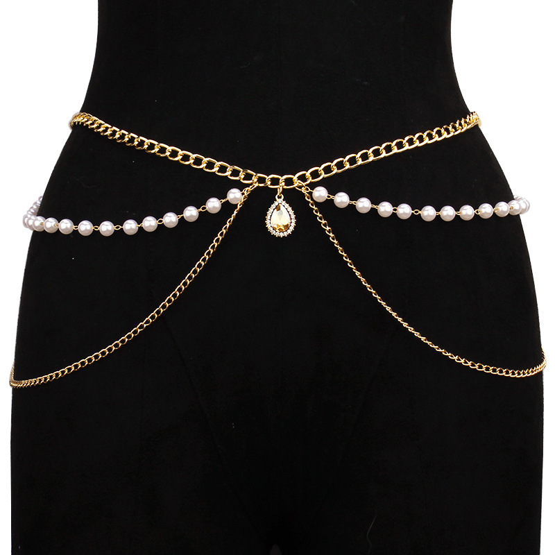 Zooying Fashionable versatile minimalist multi-layer metal body chain personalized emerald studded diamond waist chain