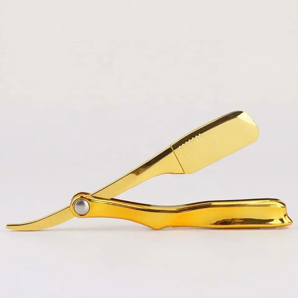 Folding Blade Razor Beard Shaving Tools Private Custom Logo Plating Gold Professional Facial Straight Barber Razor