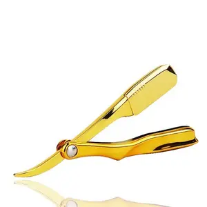 Folding Blade Razor Beard Shaving Tools Private Custom Logo Plating Gold Professional Facial Straight Barber Razor