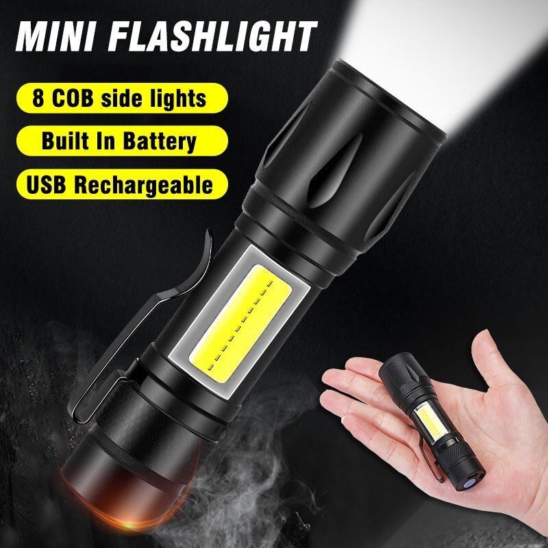 Portable Mini Cob Torch Light Aluminium Waterproof Powerful Rechargeable Led Flashlight With 3 Working Modes