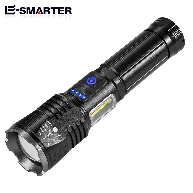 Most Powerful 15W Zoomable Emergency Warning Flash Light Cob Led Laser Torch Patrol Laser Flashlight