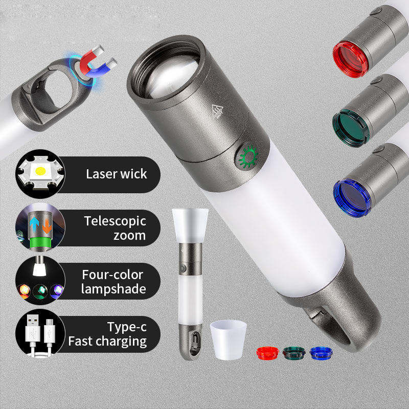 New Arrival White Laser Type-C Rechargeable Camping Solar High Powered Mini Led Flashlight