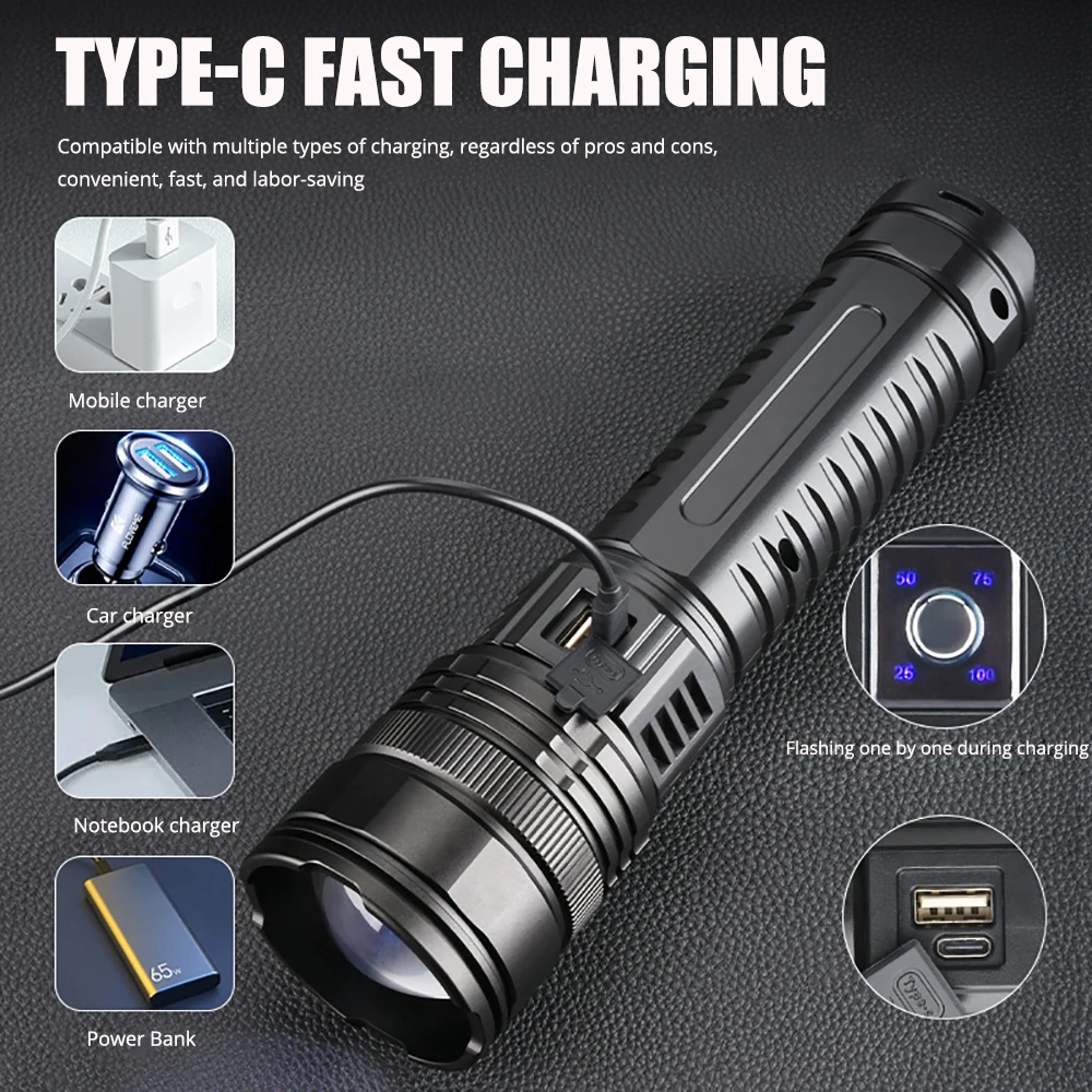 Long Distance Usb Rechargeable Zoom Lanterna Super Bright 100000 Lumens Waterproof Flashlights Torches