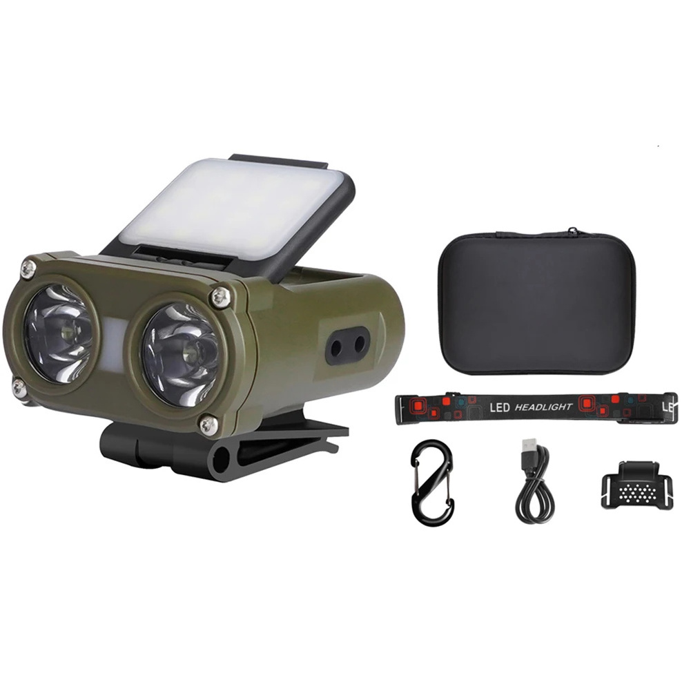 Super Bright 5 Modes Sensor Headlight Adjustable Rechargeable Waterproof Sensor Led Headlamp Clip Cap Light