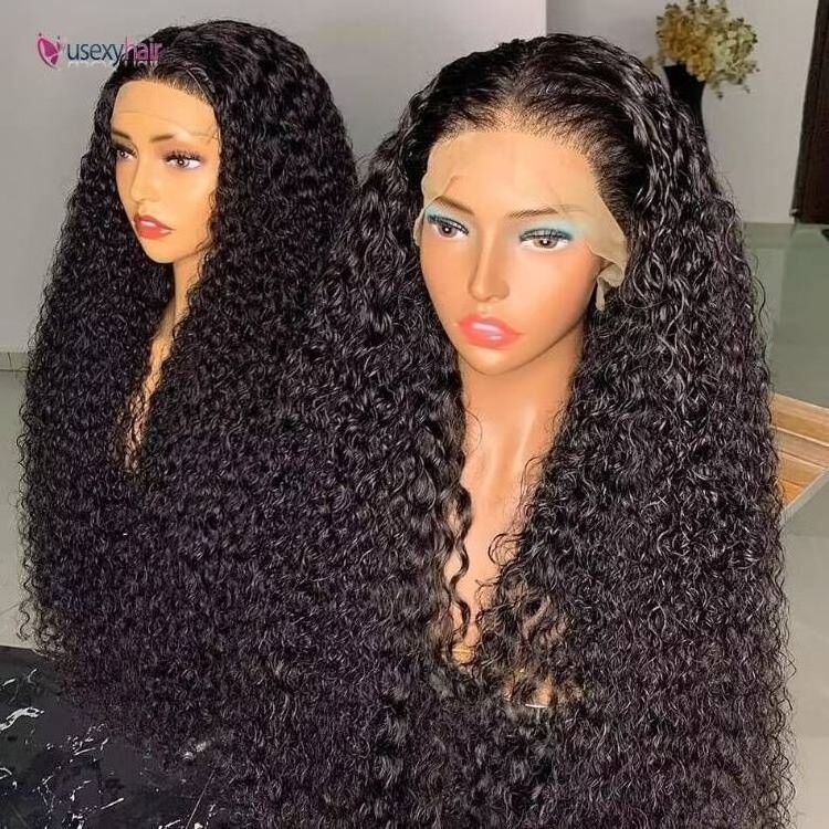 Women human wigs virgin hair 8-30 inch mongolian afro kinky curly virgin hair transparent full lace front wig with baby hair