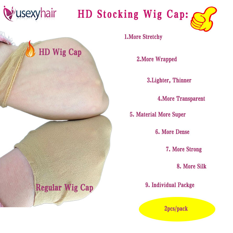 2pcs Free Size Strong Elastic Thin Invisible HD Wig Cap Lace Frontal Wig Breathable Ultra Sheer Nylonhd Hd Wig Stocking Cap