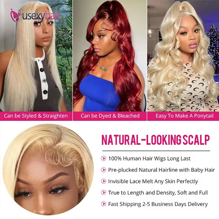 Raw virgin cuticle aligned brazilian frontal human hair 613 blonde transparent lace front wig with baby hair for black women