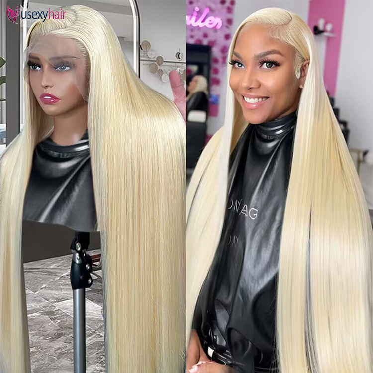 Raw virgin cuticle aligned brazilian frontal human hair 613 blonde transparent lace front wig with baby hair for black women