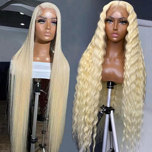 ready to ship 40 inch virgin hair blonde 613 13x6 deep wave full hd transparent lace frontal wig raw human hair with baby hair