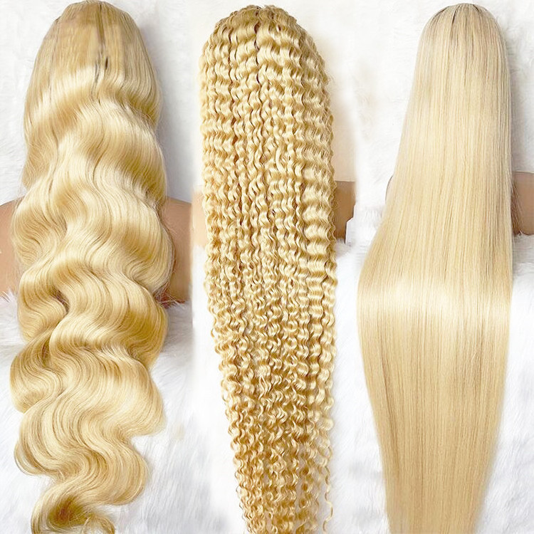 Raw virgin cuticle aligned brazilian frontal human hair 613 blonde transparent lace front wig with baby hair for black women