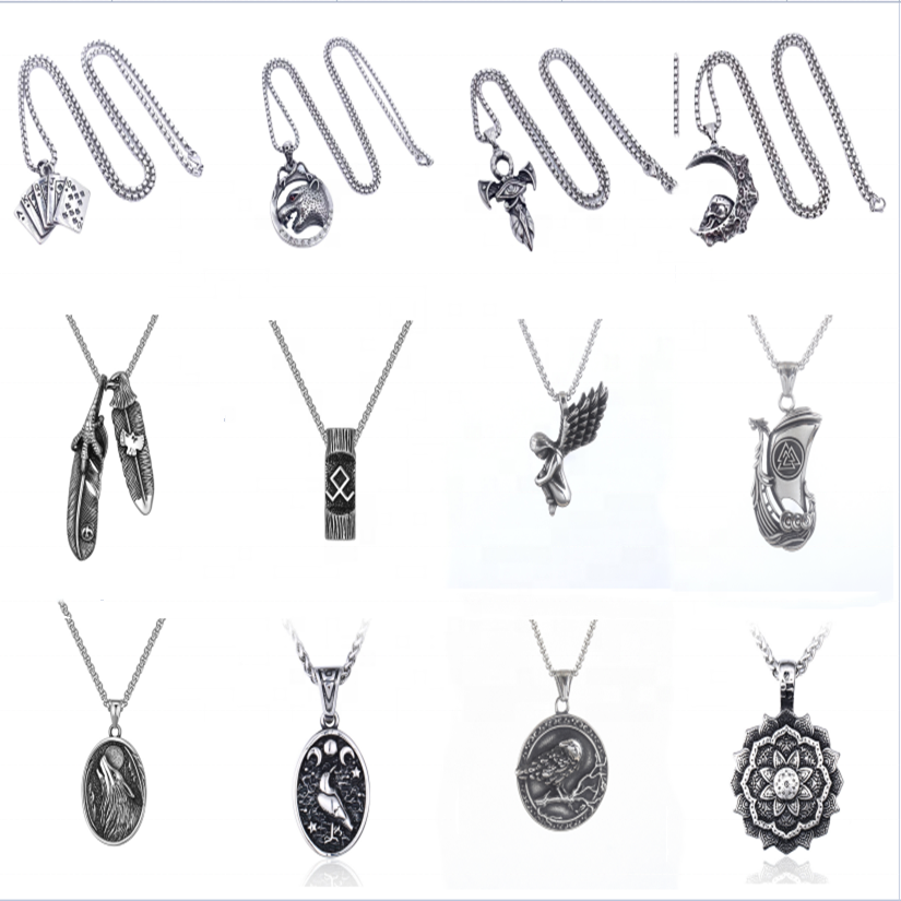 Hot sale stainless steel pendant kinds of viking necklace skull skeleton biker pendants 1%er cross sea animal jewelry