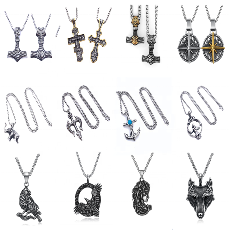 Hot sale stainless steel pendant kinds of viking necklace skull skeleton biker pendants 1%er cross sea animal jewelry