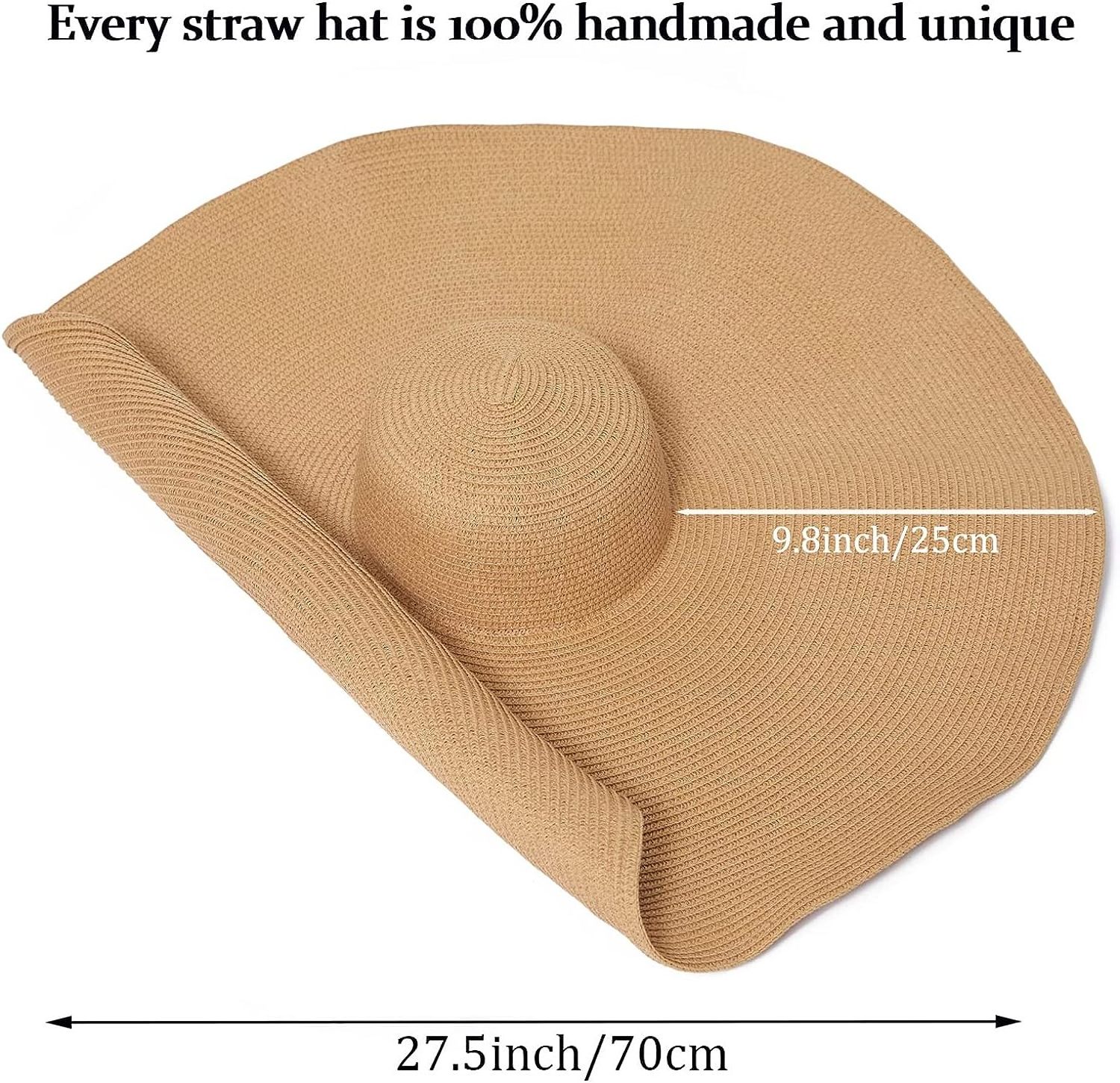 Oversized Beach Straw Hat for Women, Fashion Large Wide Brim Visor Hats Handmade Roll Up Floppy Sun Hat for Summer Beach