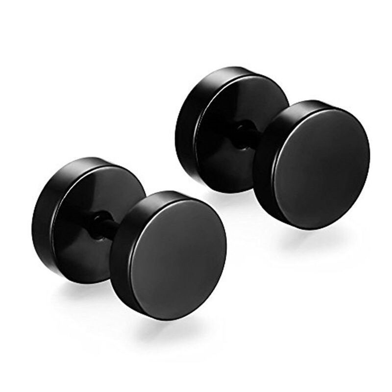 Dumbbell style earrings stainless steel round cake dumbbell earrings jewelry Faux Gauges Ear Tunnel Stretcher Body Jewelry