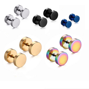 Dumbbell style earrings stainless steel round cake dumbbell earrings jewelry Faux Gauges Ear Tunnel Stretcher Body Jewelry