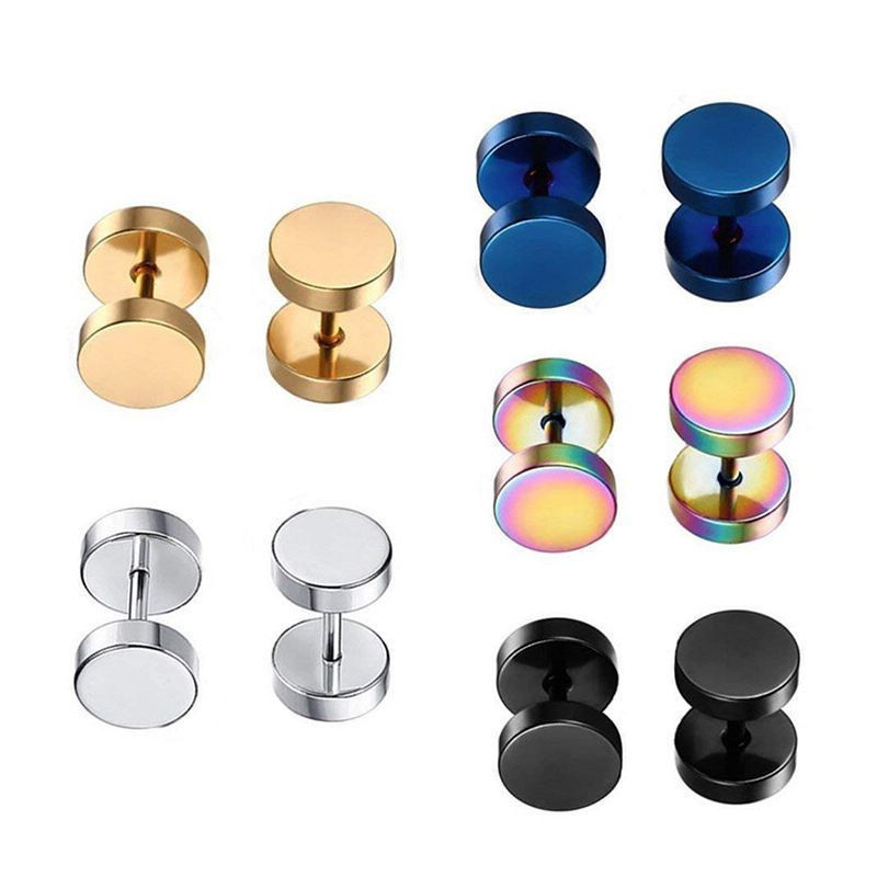 Dumbbell style earrings stainless steel round cake dumbbell earrings jewelry Faux Gauges Ear Tunnel Stretcher Body Jewelry