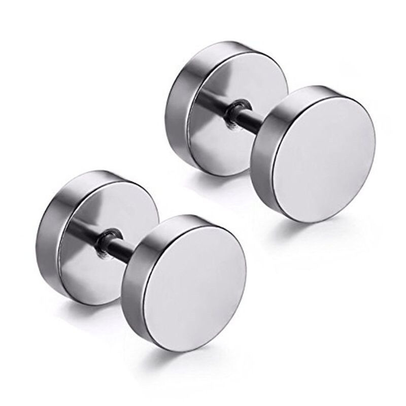 Dumbbell style earrings stainless steel round cake dumbbell earrings jewelry Faux Gauges Ear Tunnel Stretcher Body Jewelry