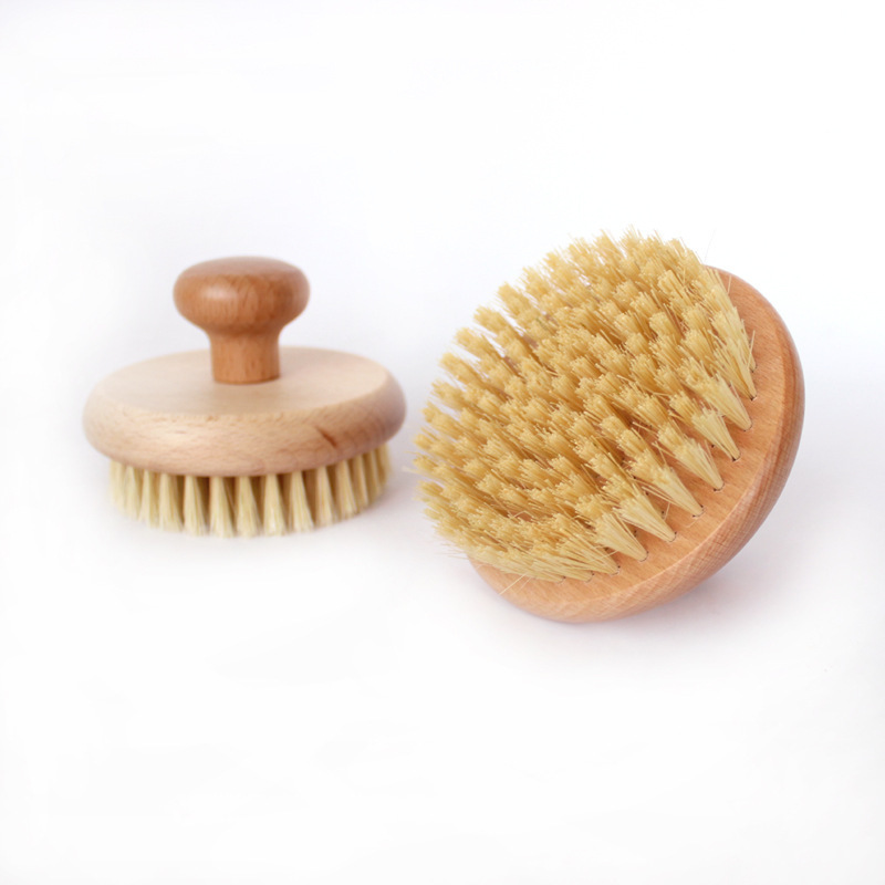 Round Wooden Back Shower Hook Bath Knob Body Brush Wholesale