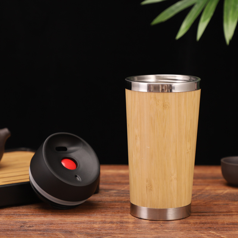 Bamboo Thermos with Tea Infuser & Strainer Capacity Vacuum Insulated Stainless Steel Travel Tea Tumbler Infuser Bottle